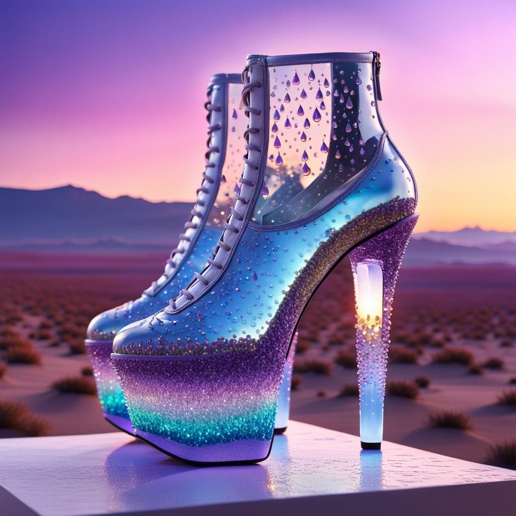 Lavender Glitter Platform Boots at Dawn