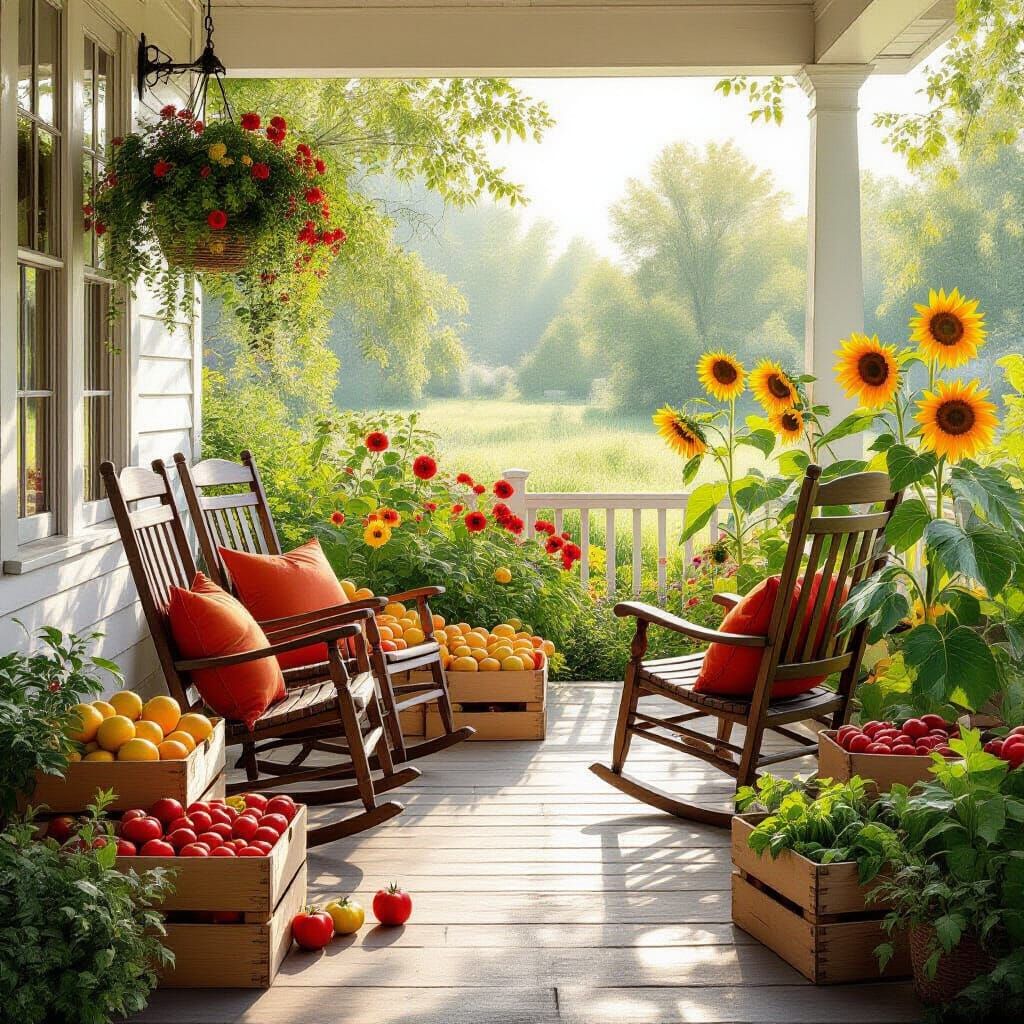 Idyllic Countryside Porch in Ethereal Lighting