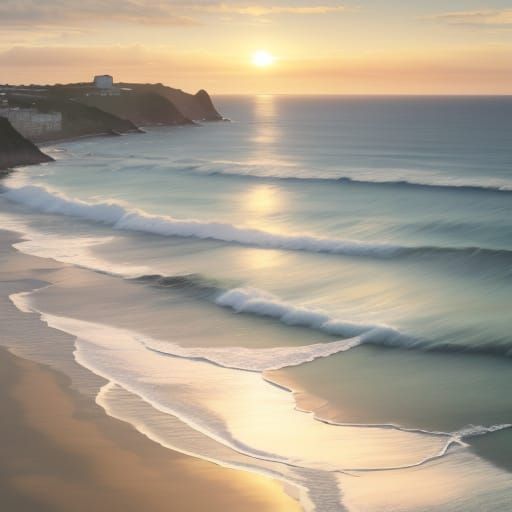 Warm Golden Light on a Watercolor Coastal Landscape
