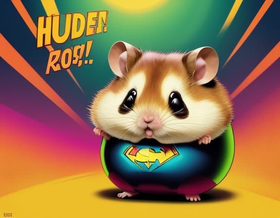 Pudgy Hamster Superhero with Voltage Eyes in Surreal Style