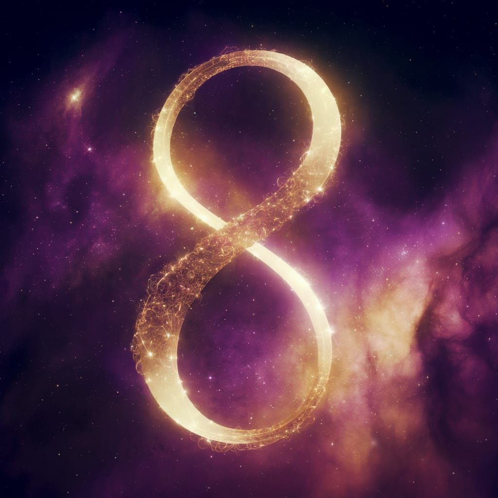 Ethereal Cosmic Infinity Symbol in Vibrant Purple and Gold
