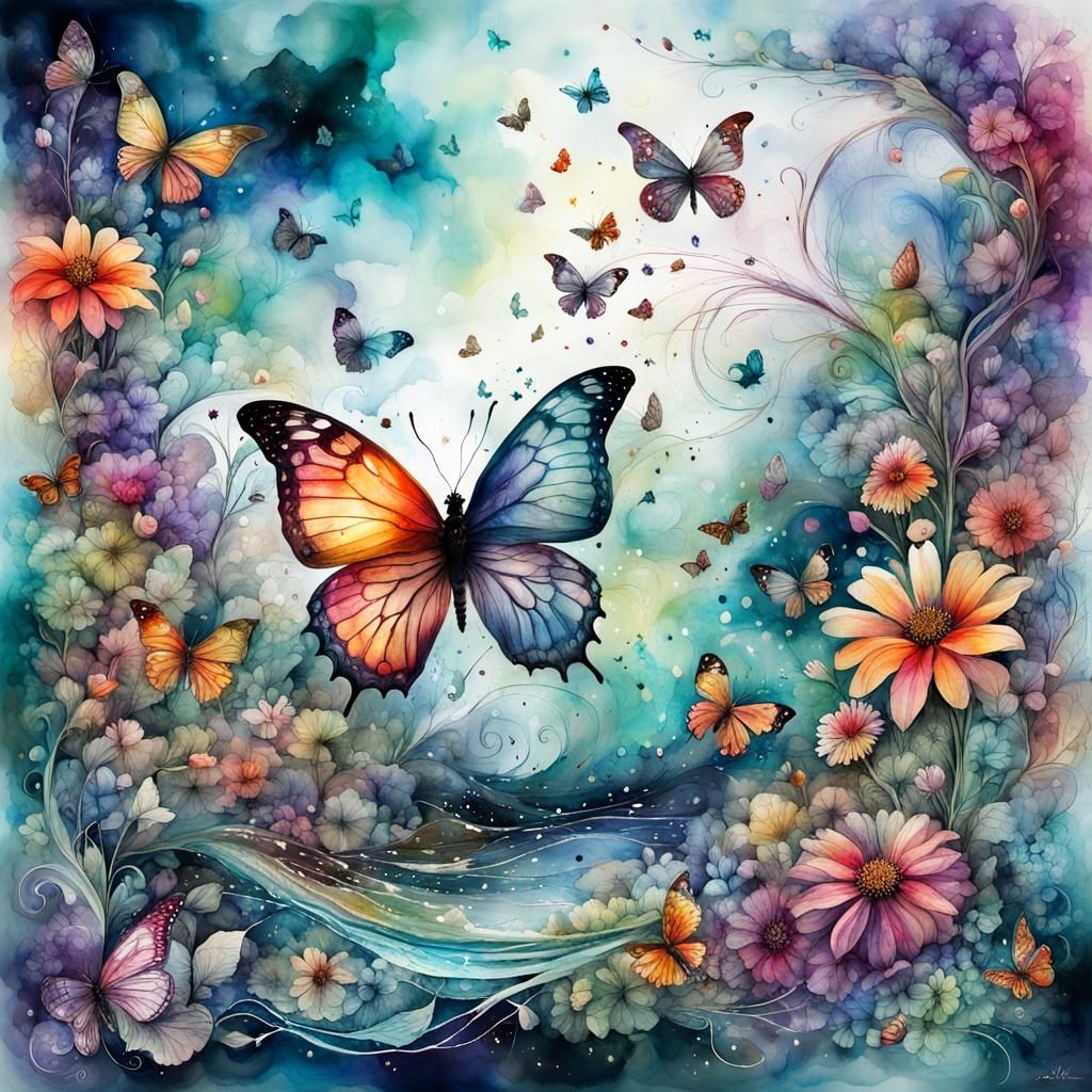 Magical Garden with Fairies and Butterflies