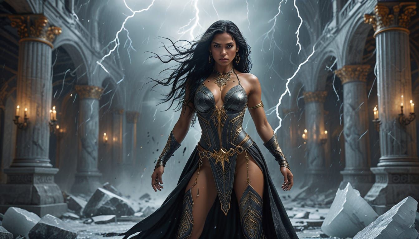 Dark Sorceress of Chaos in a Raging Storm