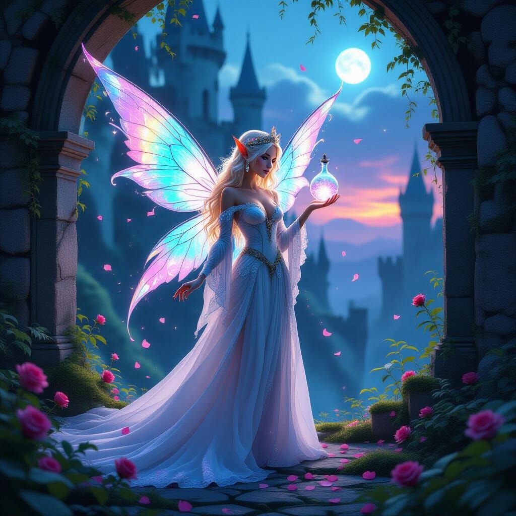 Elf Princess in Mystical Castle with Starlight Dew