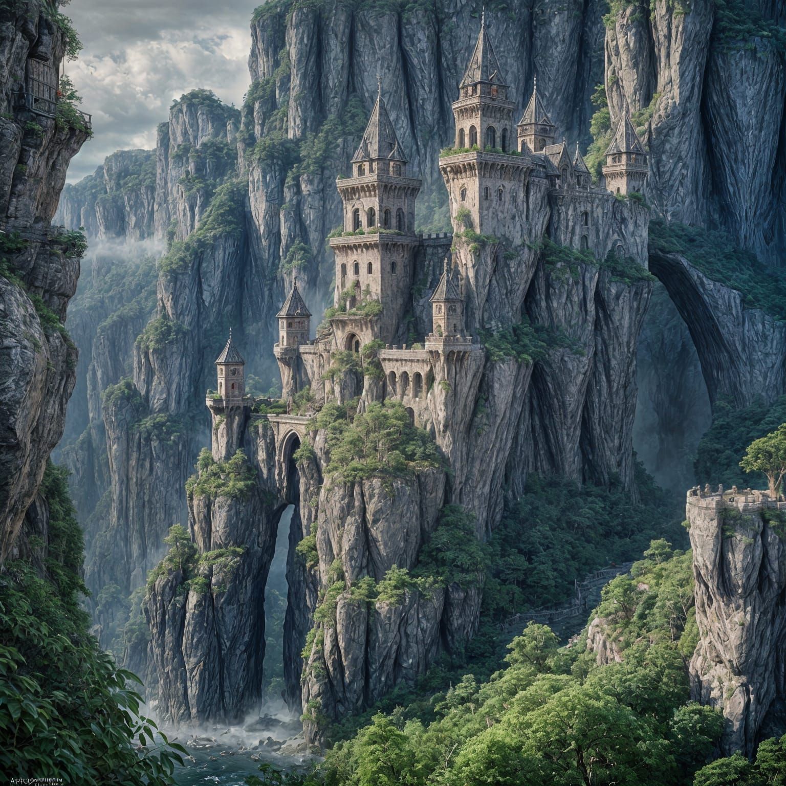 Imposing Fortress Protecting Canyon in Fantasy Art