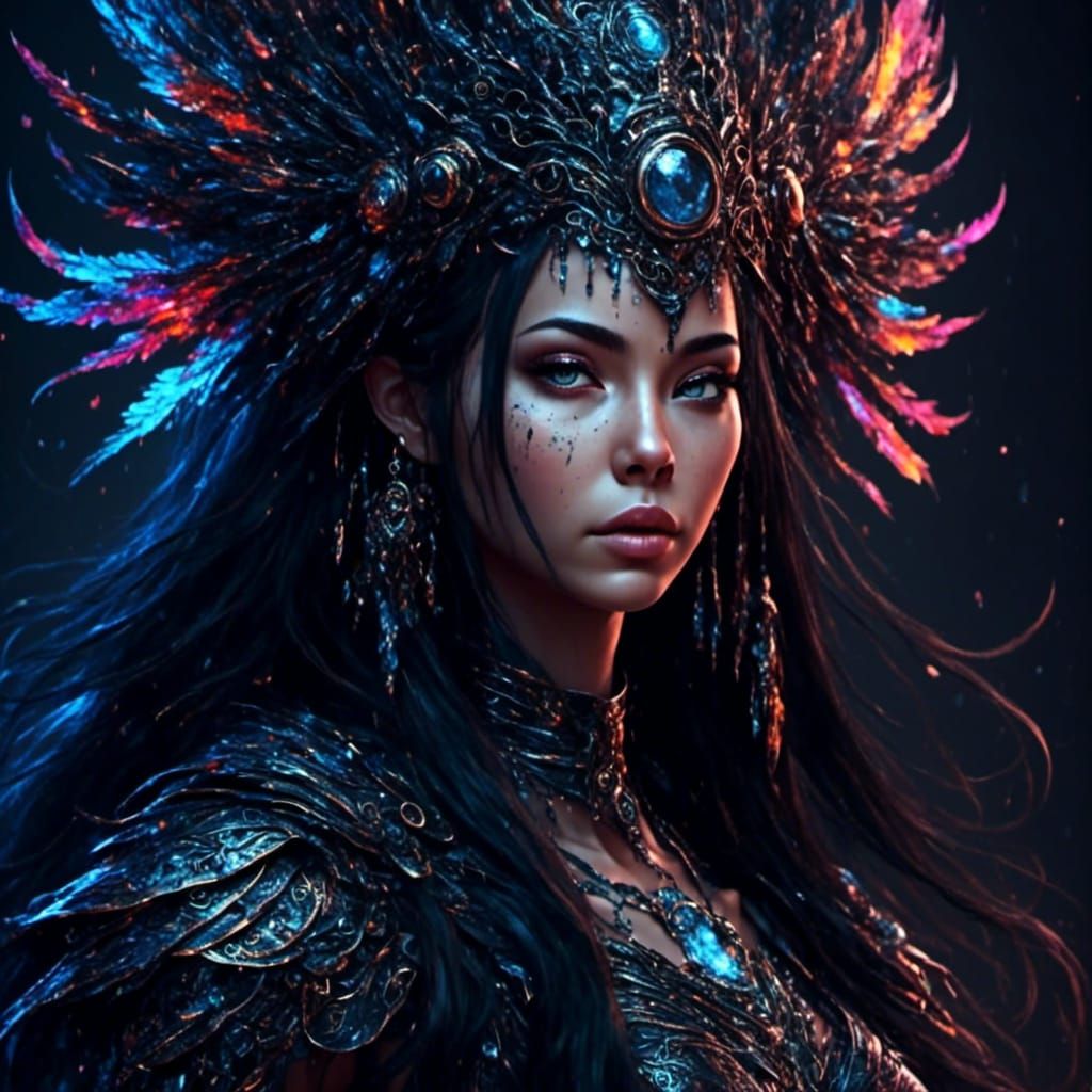 Iridescent Hyperpop Woman with Long Black Hair