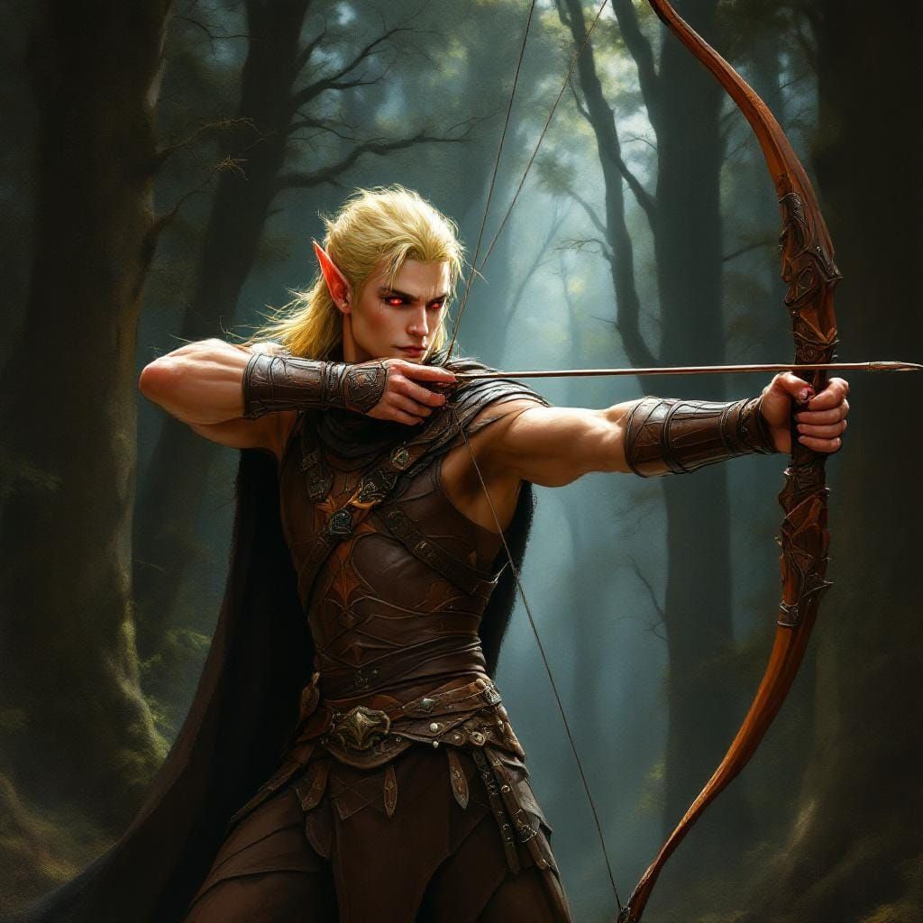 Elven Archer in Misty Forest: A Digital Painting