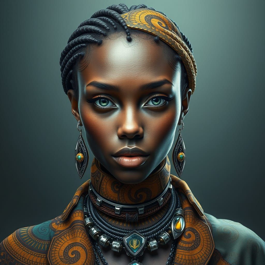 Hyperrealistic Portrait of a Futuristic Woman in Vibrant Tra...