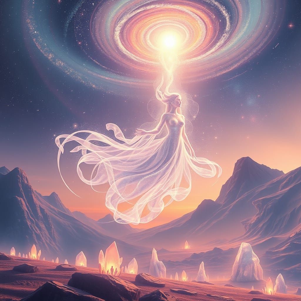 Ethereal Starlight Being Descends Onto Alien Planet