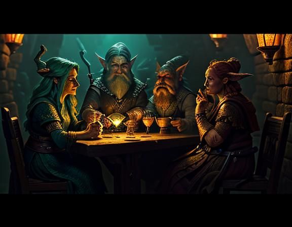 Gnomes Casting Spells in Tavern: Cinematic Digital Painting