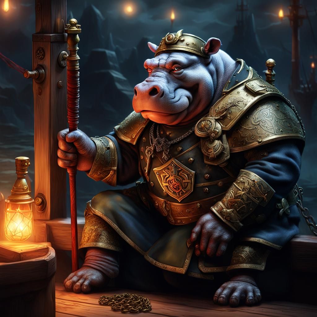 D&D Hippo Cleric Giff on a Fridge Boat