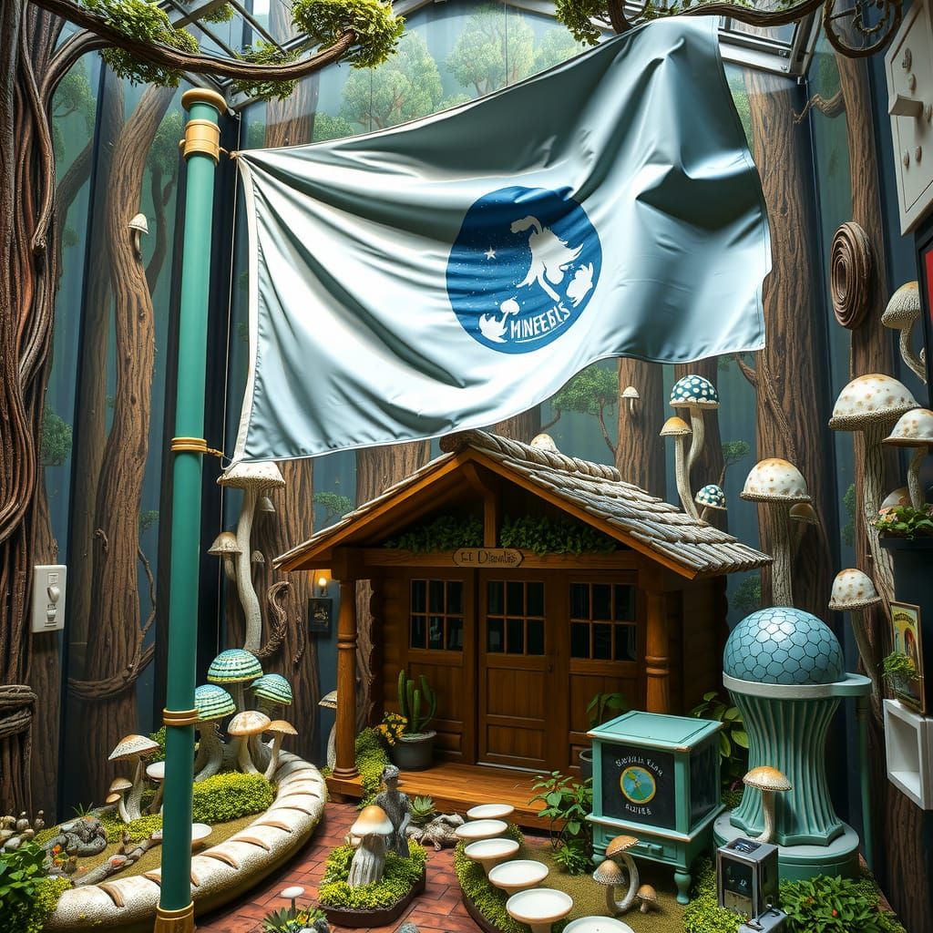 Whimsical Hyperreal Forest Scene in Ceramic Porcelaine Style