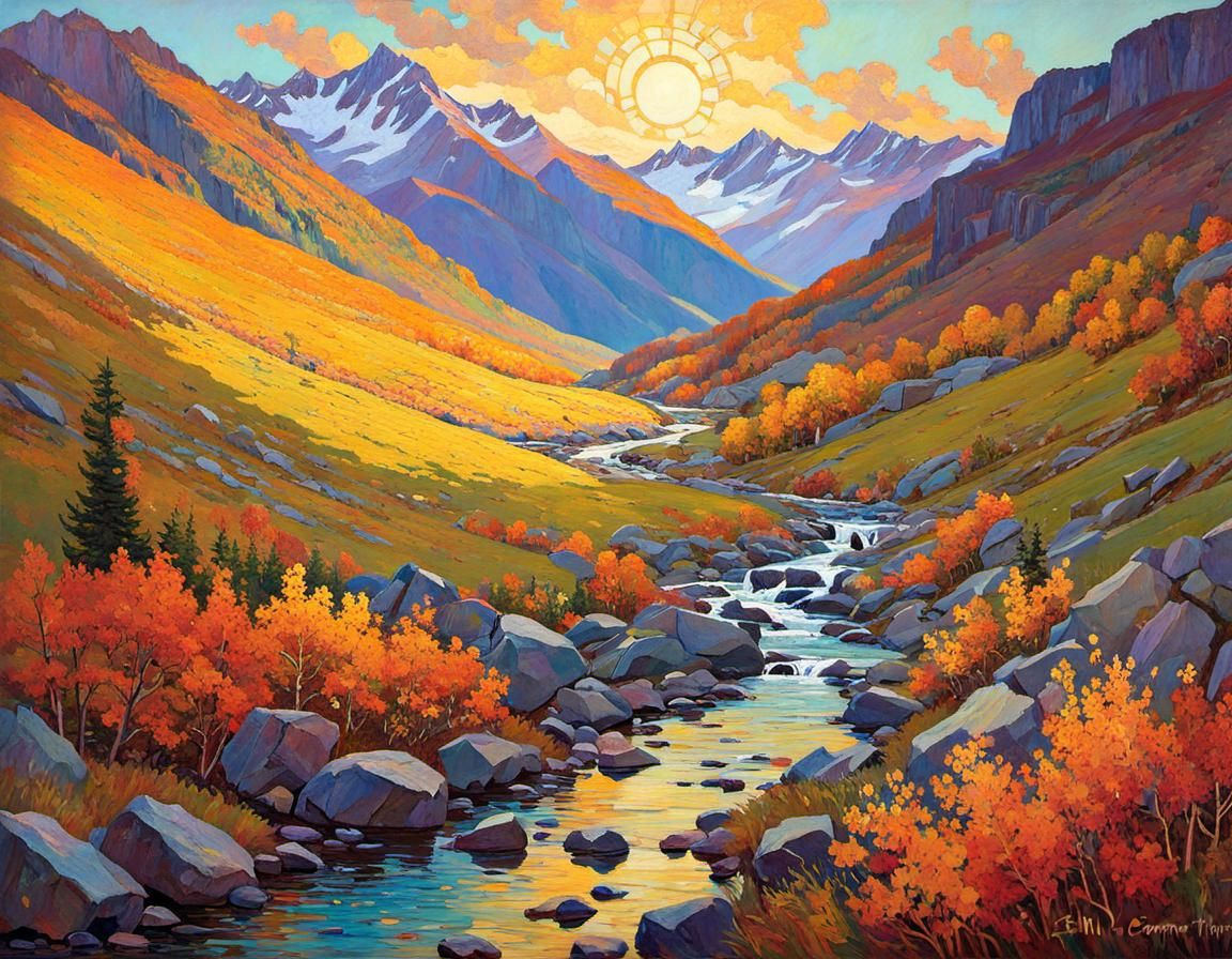 Alpine Autumn Landscape in Evening Light