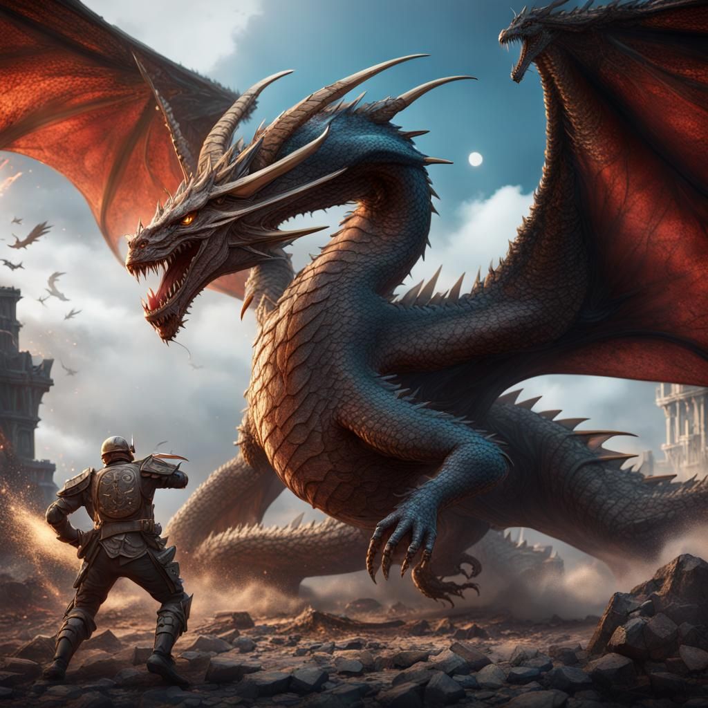 Dragon vs Military: Detailed Fantasy Art