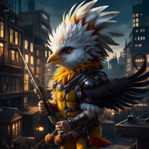 Cute Fluffy Baby Bird with Red Mohawk