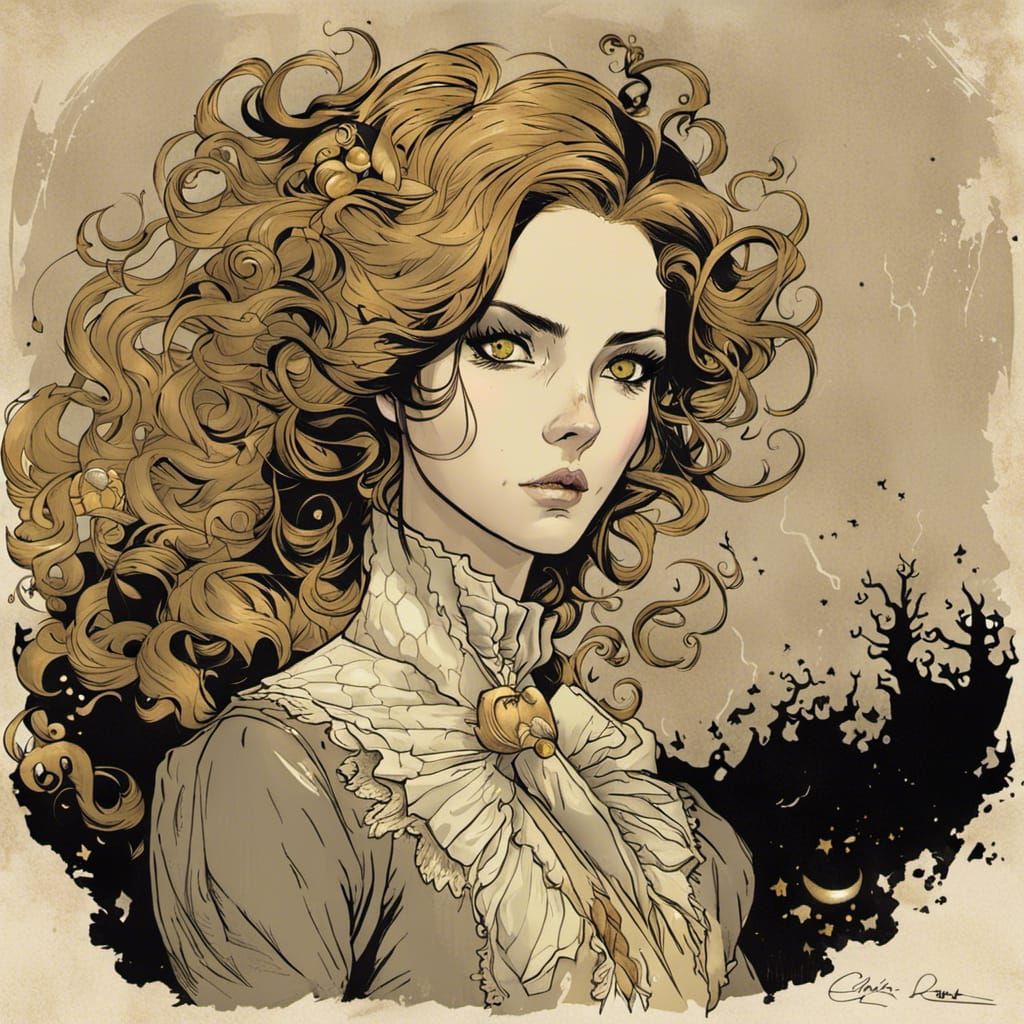 Girl with Golden Eyes, Dark Fantasy Portrait