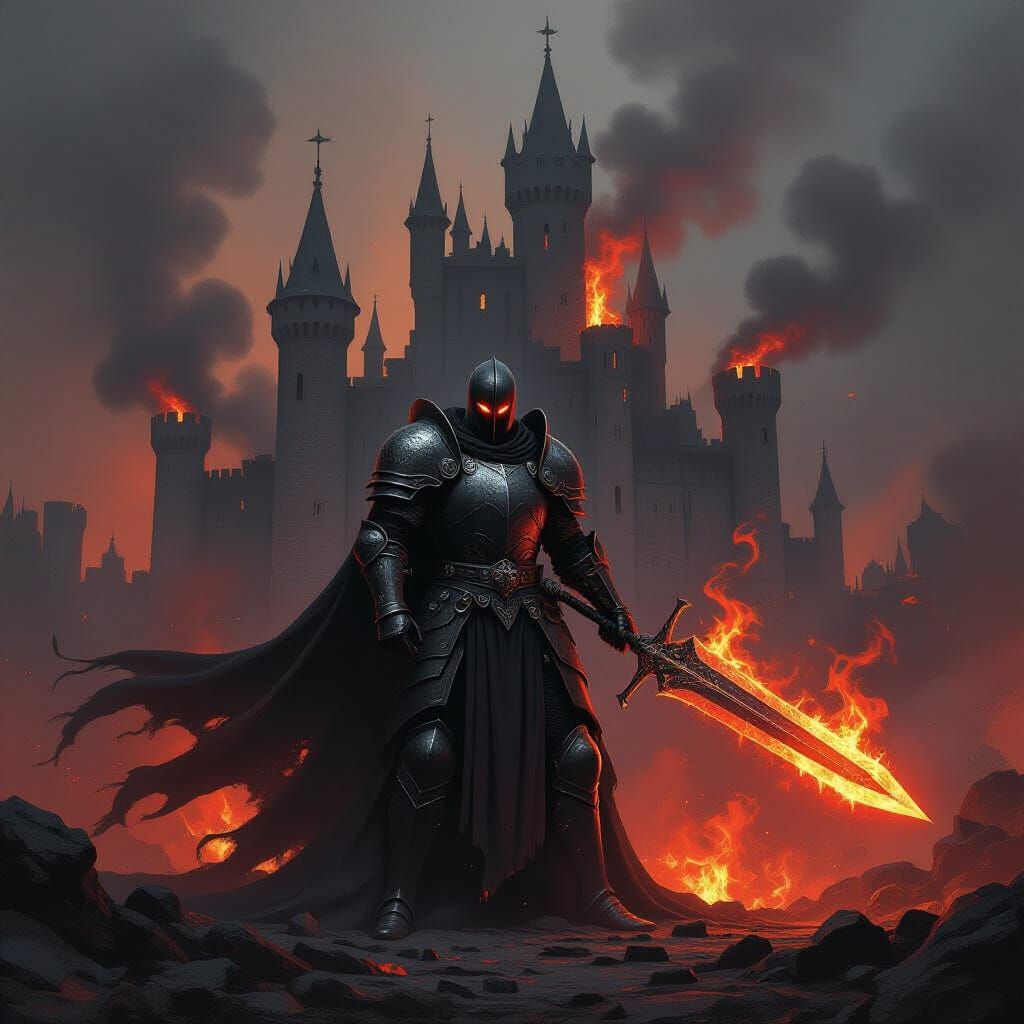 Knight Reborn From Ashes With Flaming Sword