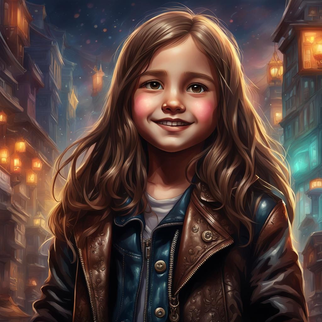 Cute Girl in Oversized Leather Jacket