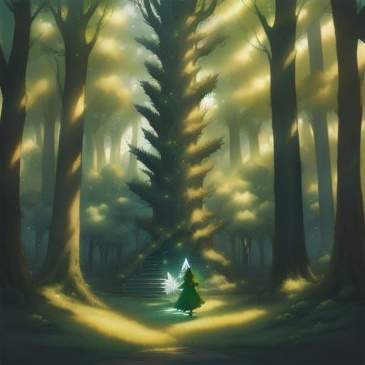 Children Giggle in Sunlit Forest, Digital Matte Painting