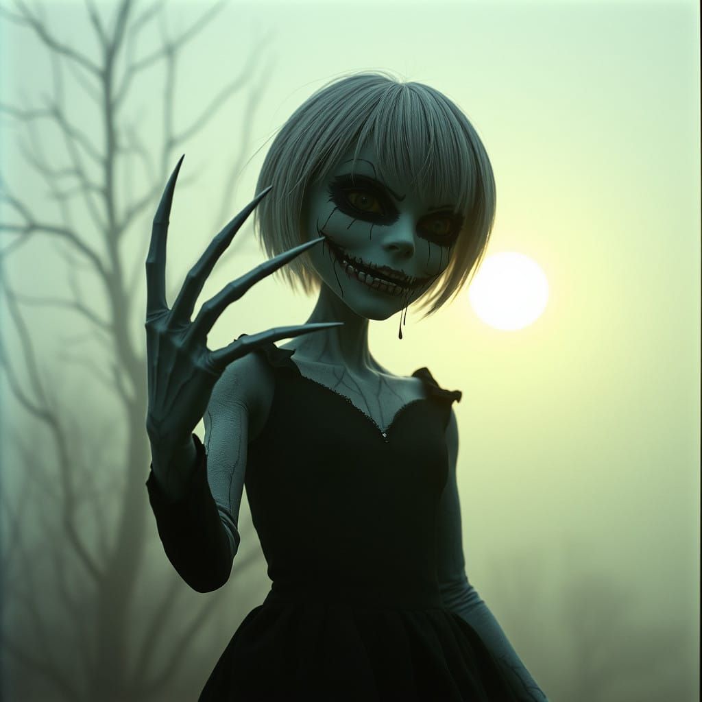 Ethereal Monster Doll in Moonlit Forest