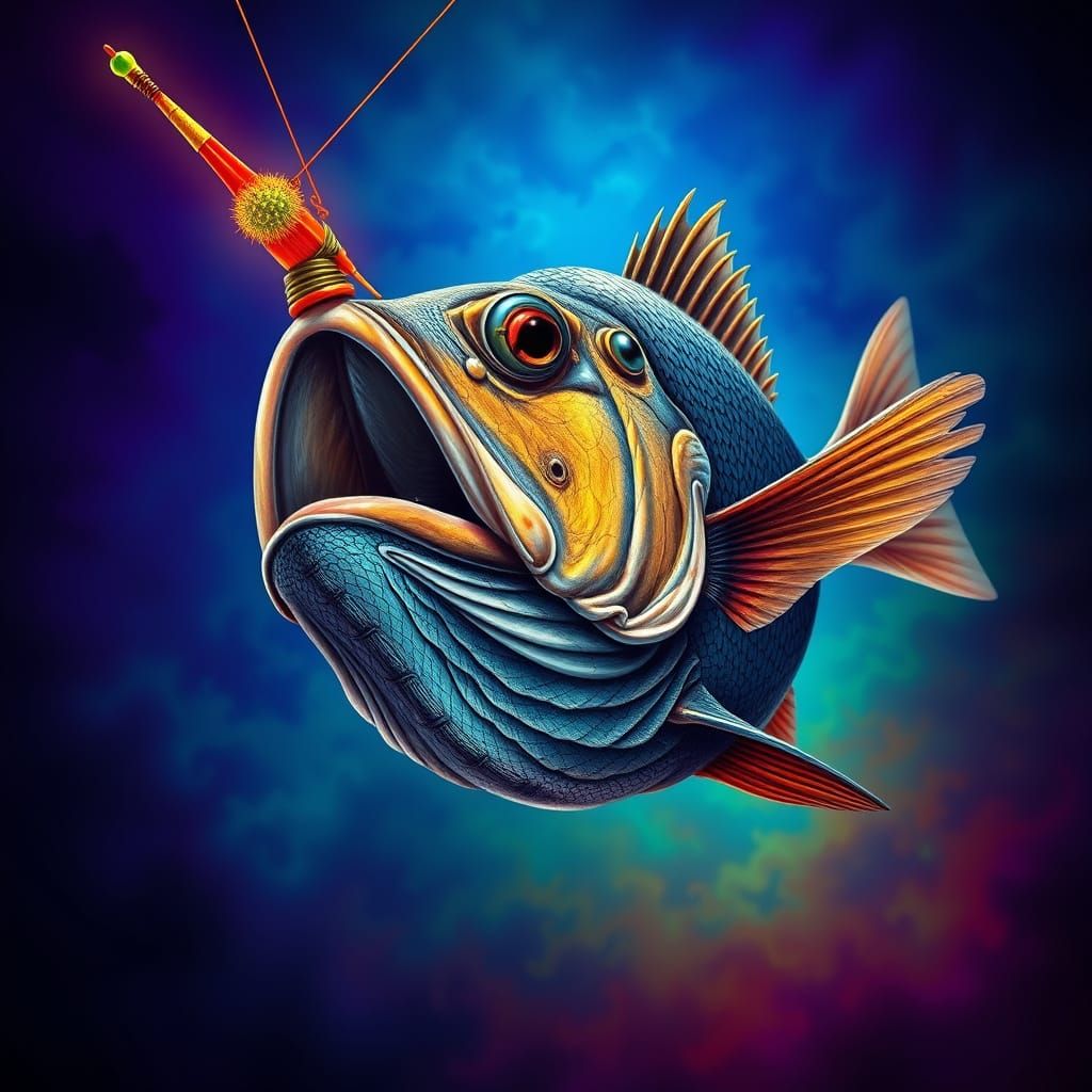 Hyperrealistic Deep Sea Angler Fish Charcoal Drawing