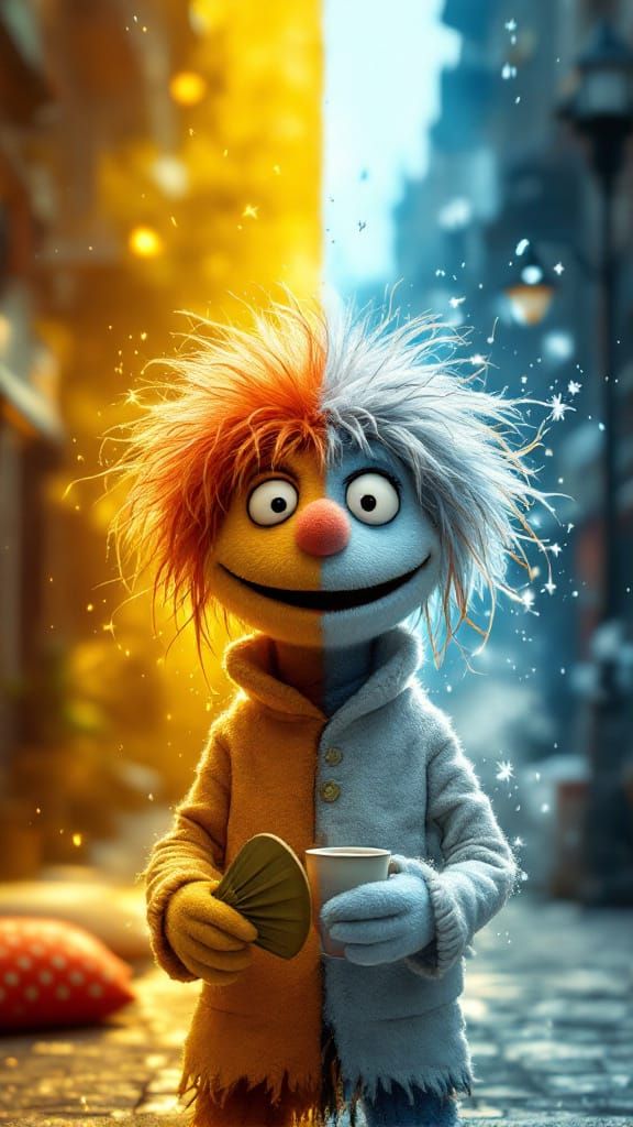 Jim Henson Style Puppet in Hot and Cold Street Split