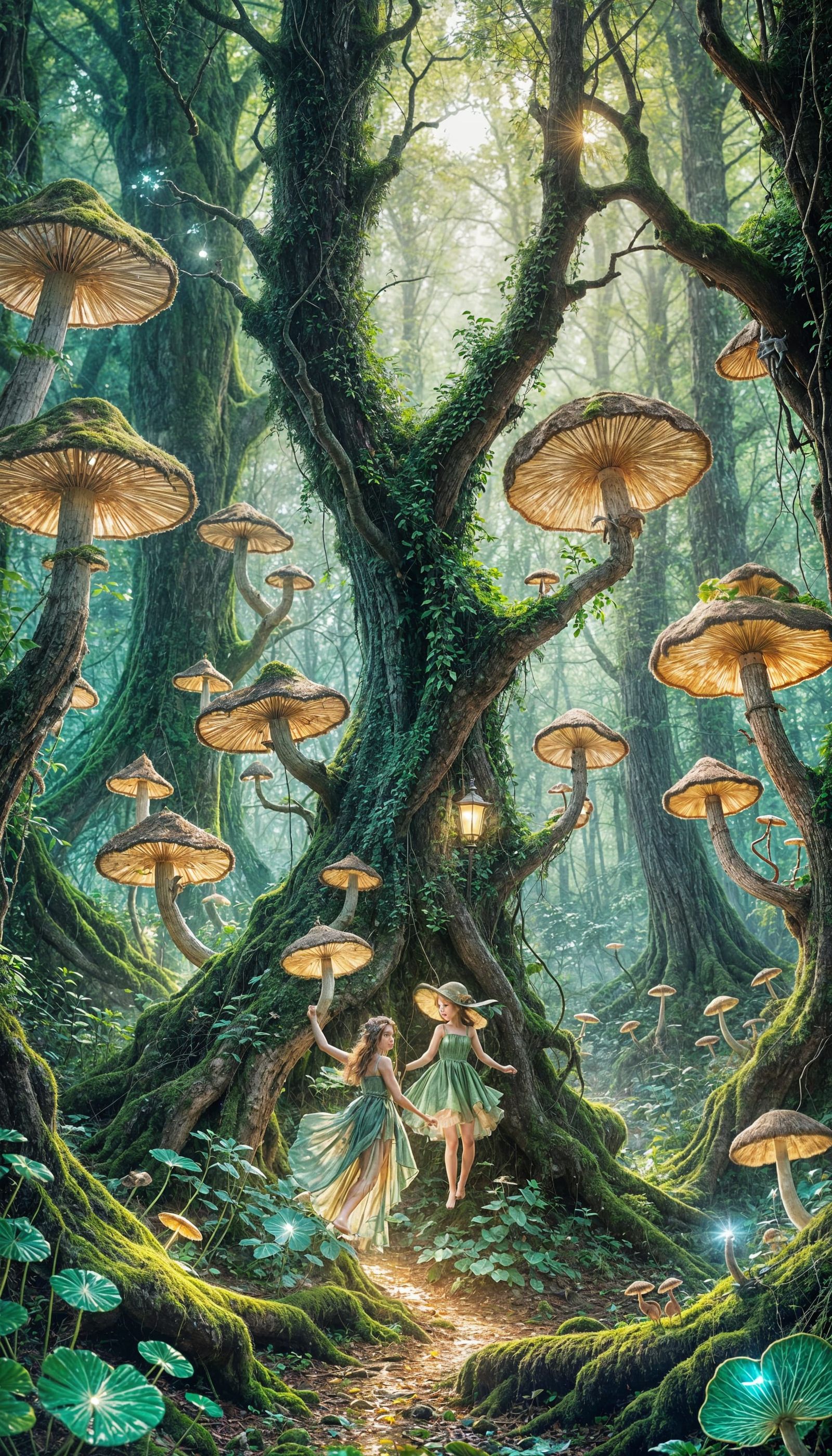 Enchanted Forest at Sunset with Fairies