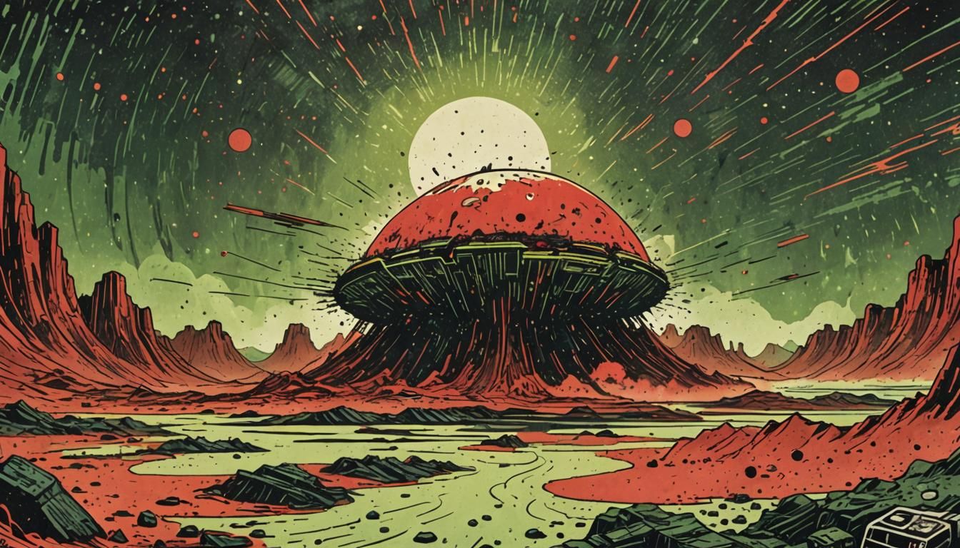 Retrofuturistic Mars Island Breaks Free in Midnight Olive Gr...