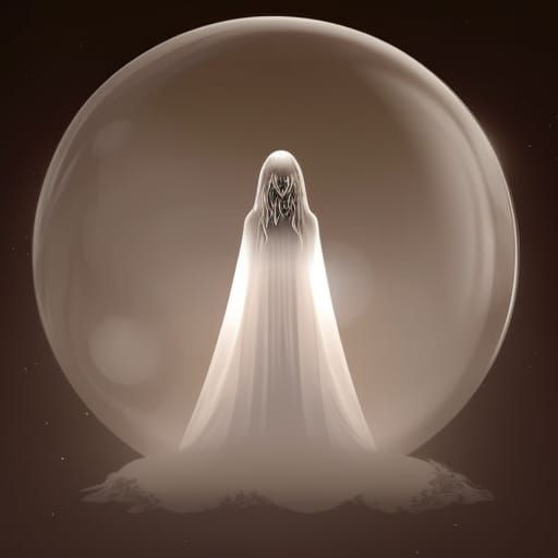 Ghost Girl Silhouette with Glowing Eyes and Moon