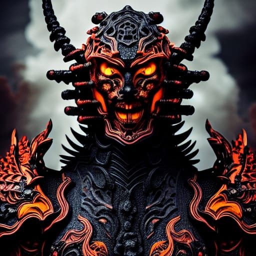 Fiery Demon in Lava Armor: Detailed Fantasy Portrait