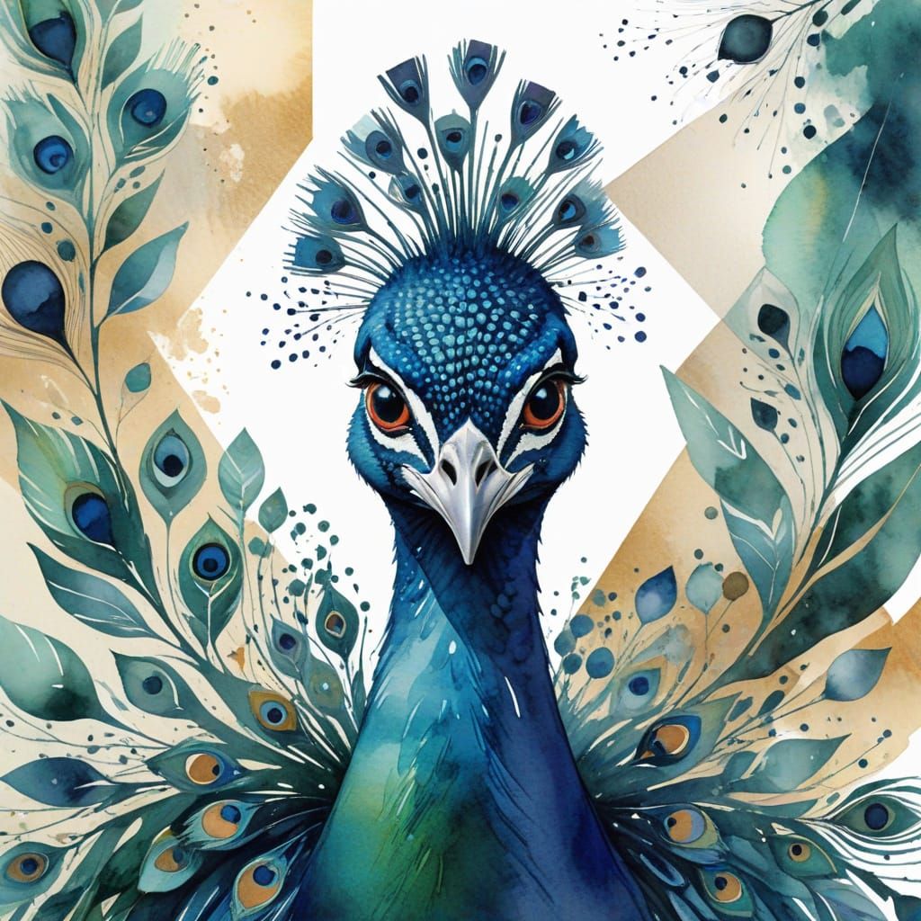 Vibrant Geometric Peacock Portrait