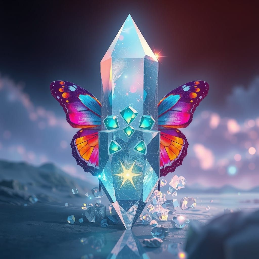 Crystal Entity in Vibrant, Iridescent Hues, as in Syd Mead a...
