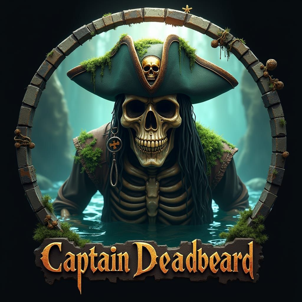 Mossy Skeleton Pirate Logo with Golden Skull Emblem