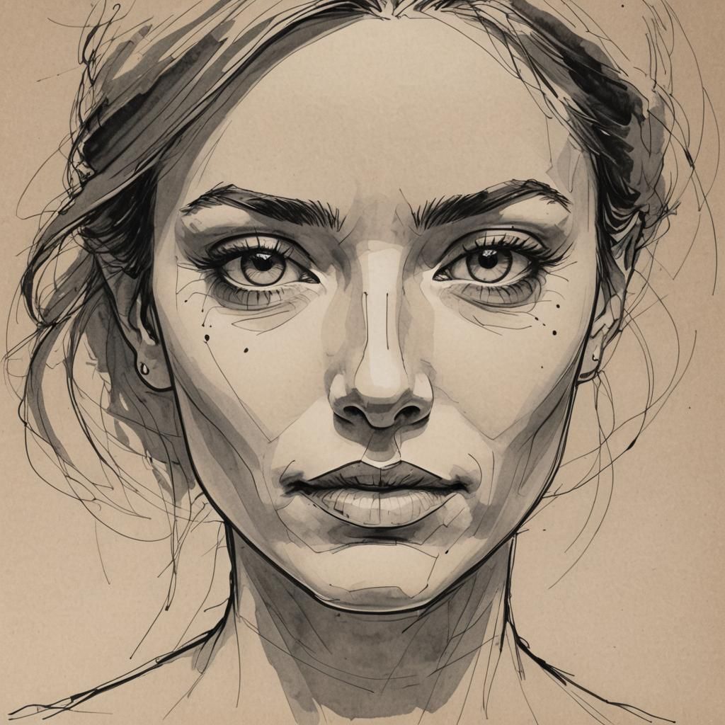 Expressive Line-Work Sketch of a Woman's Face