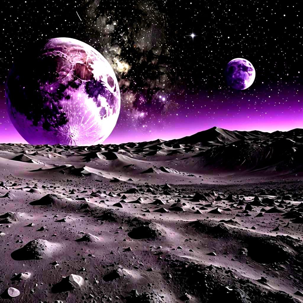 Violet Moonscape with Earth and Stars