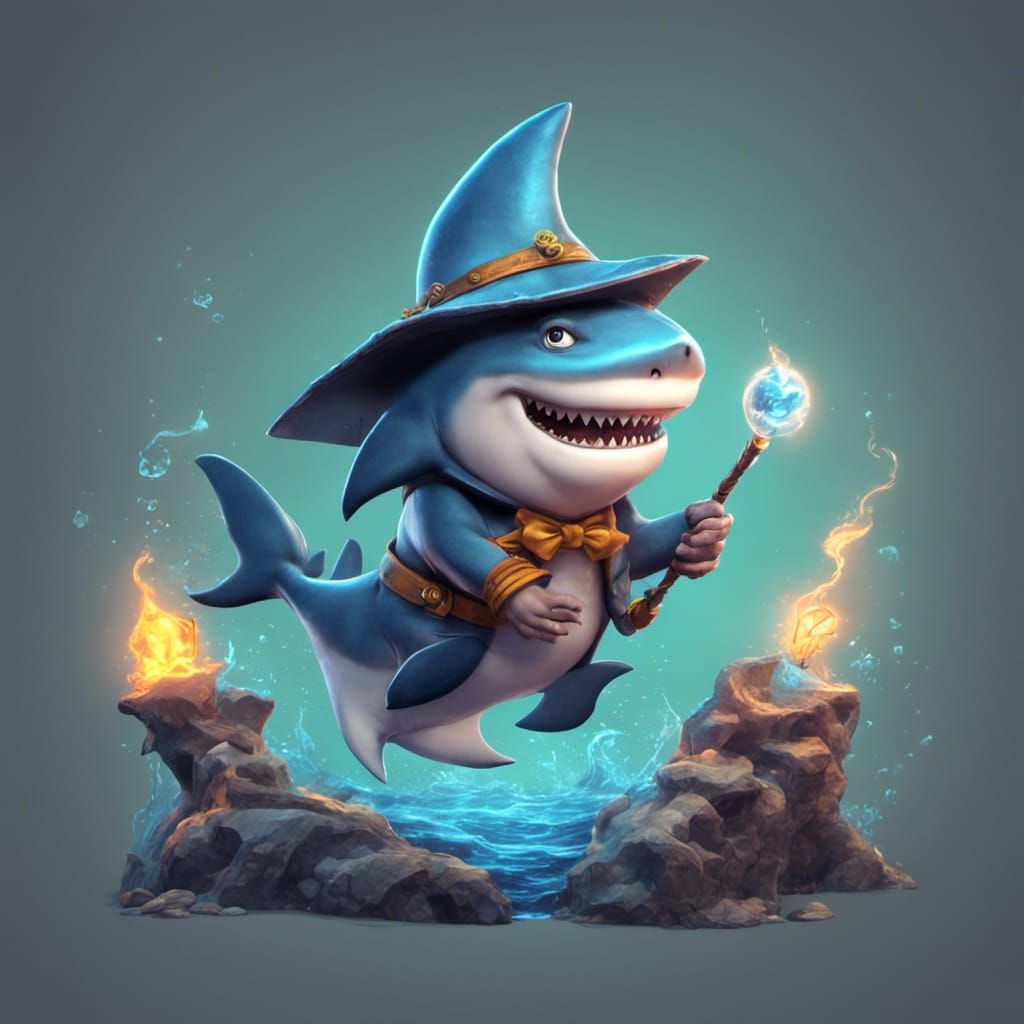 Cartoon Shark Wizard in Detailed Matte Painting
