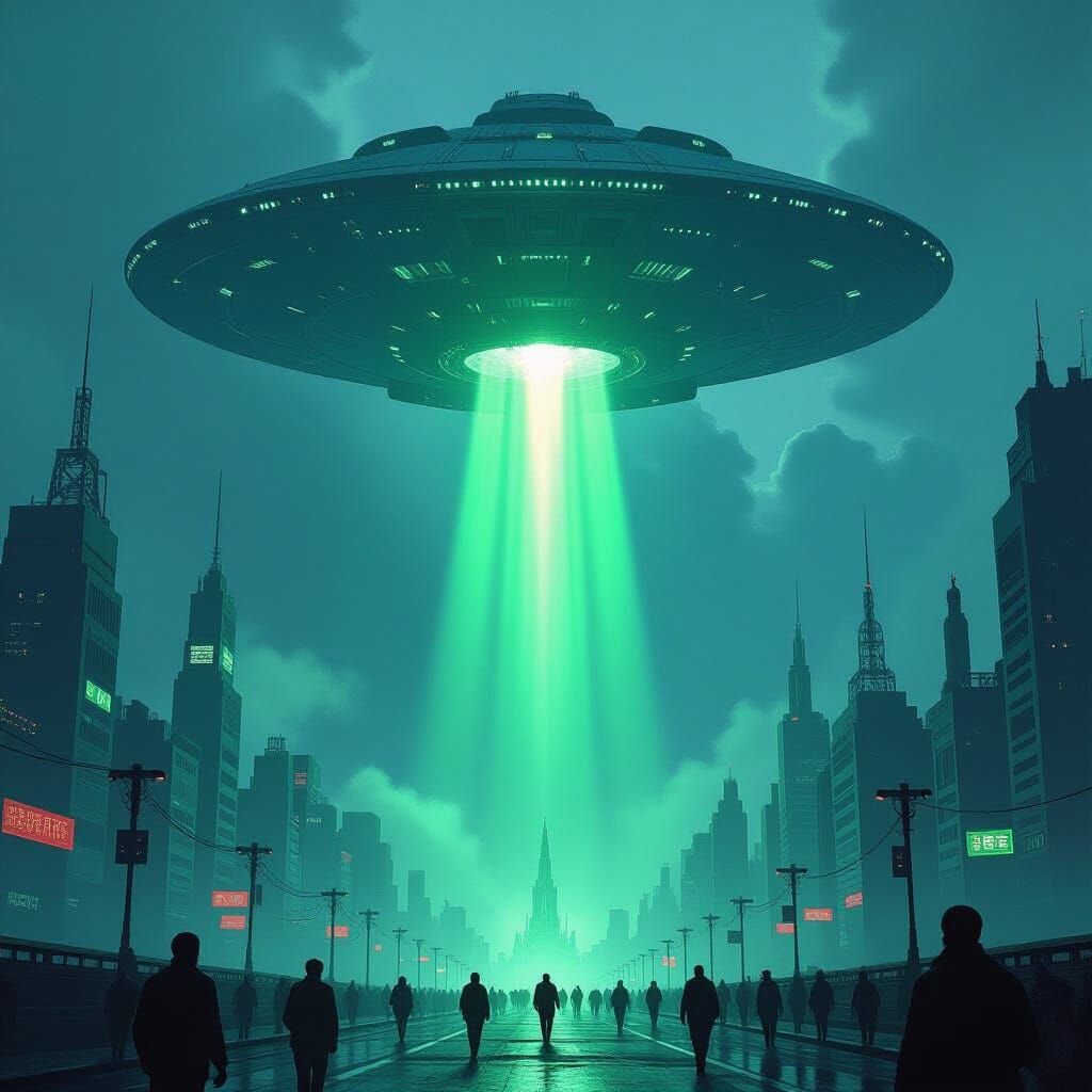 Colossal Spaceship Threatens Futuristic City