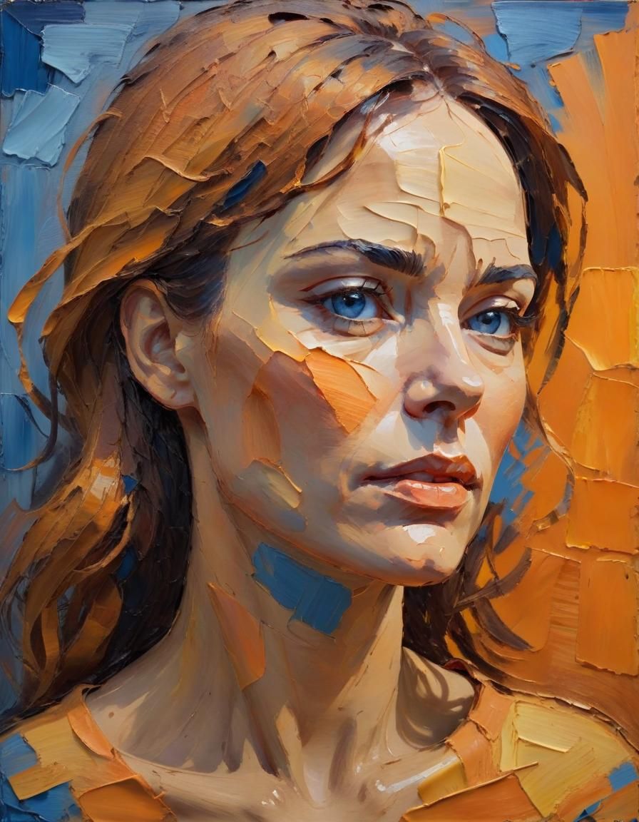 Surreal Portrait of a Radiant Woman in Vibrant Orange and Bl...