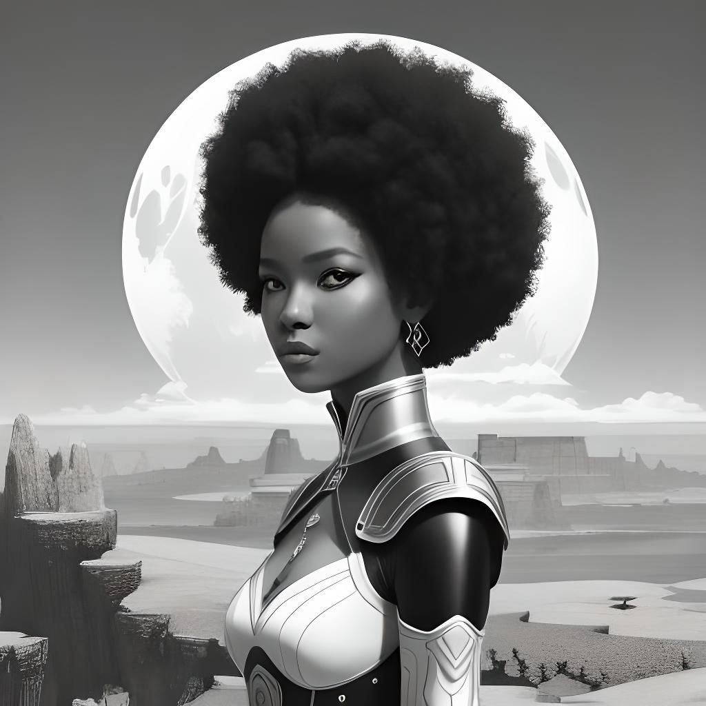 Impressive Afro-Solarpunk Queen in Selective Color Art