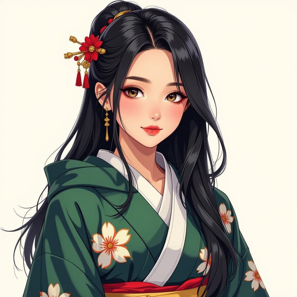 Young Japanese Girl in Modern Kimono