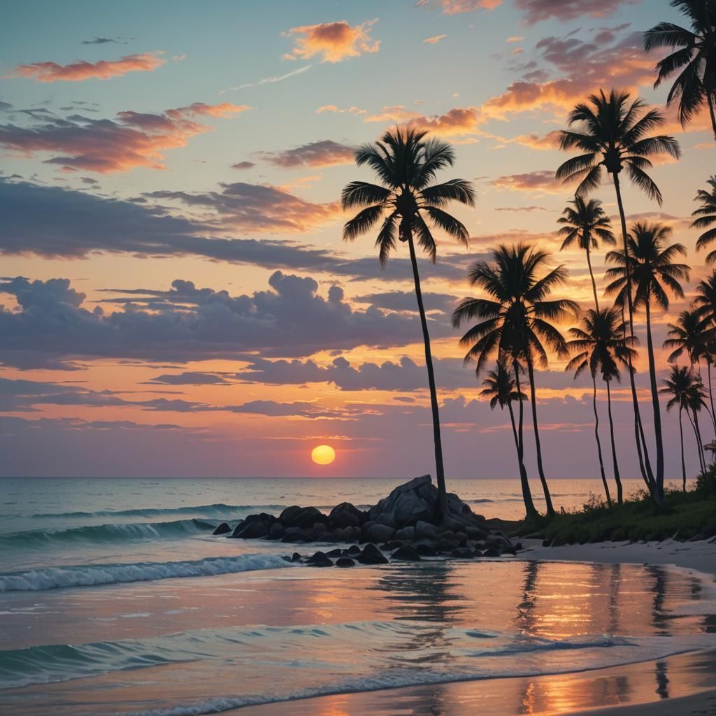 Vibrant Sunset Over Ocean Waters as Digital Art