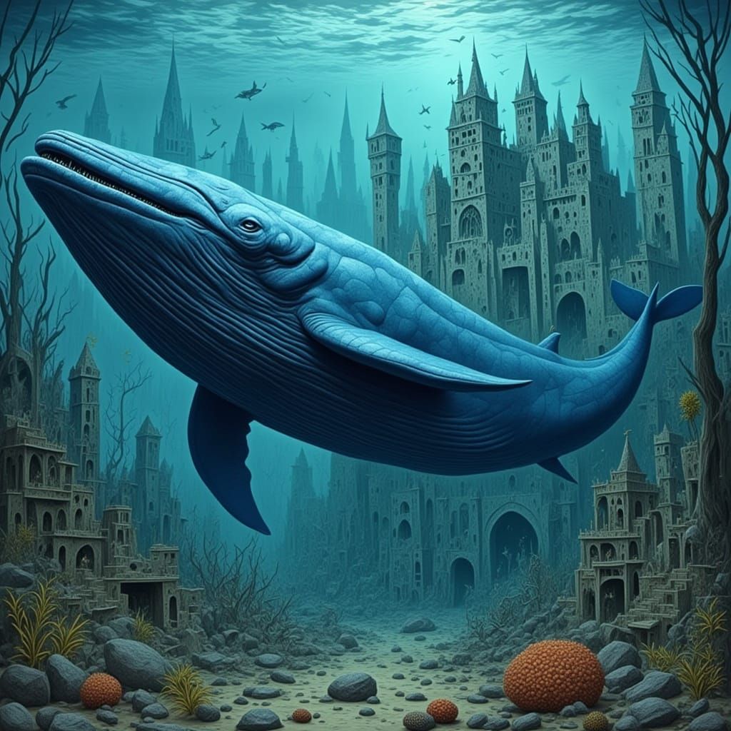 Giant Blue Whale at Underwater Castle