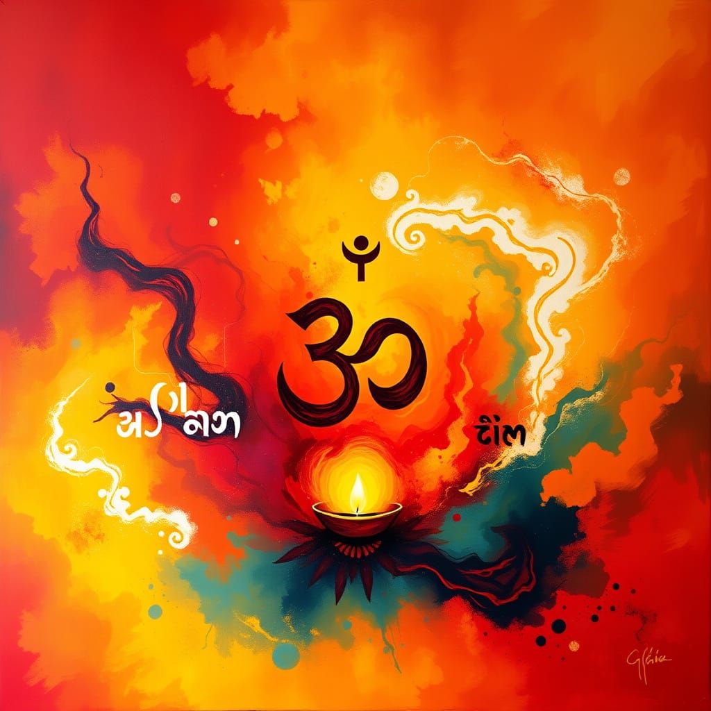 Saffron Clouds of Hindu Spirituality in Vibrant Color Fields