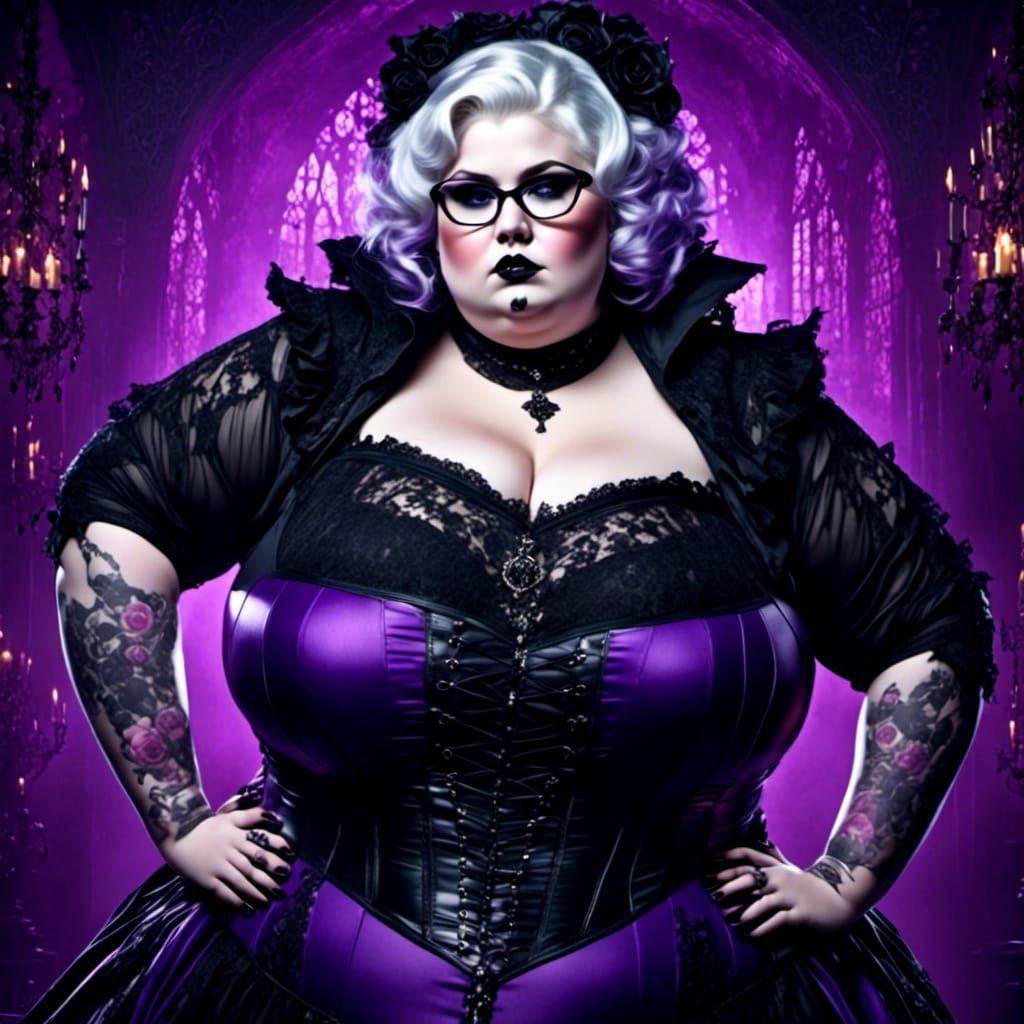 Gothic Punk Curvy Woman Portrait in Black and White