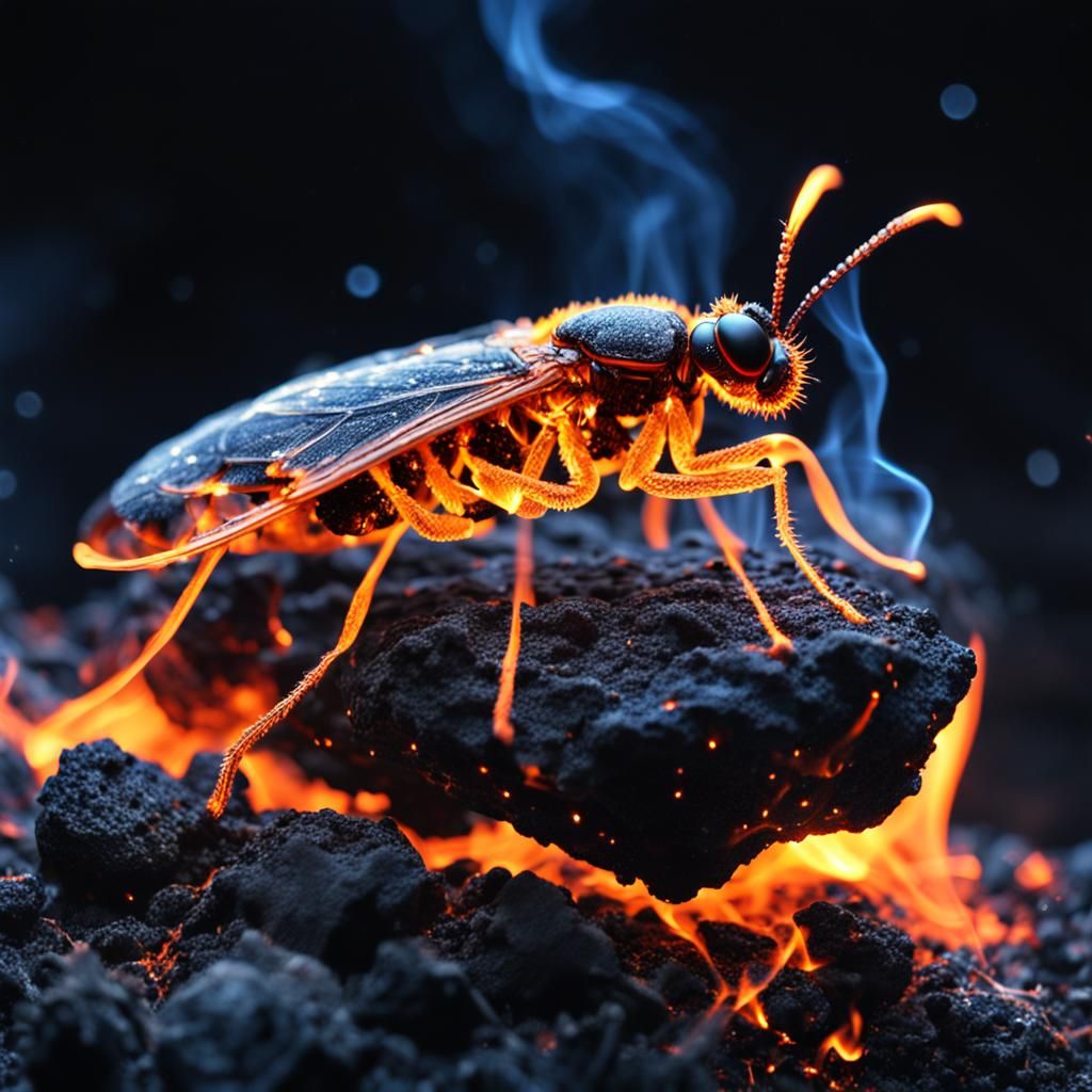 Lava Firefly in Starry Sky: Detailed Close-Up