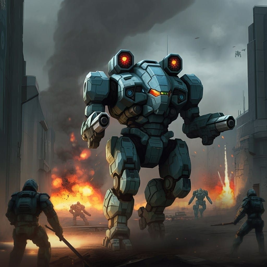 Urbanmech on Battlefield by Ken Kelly Style