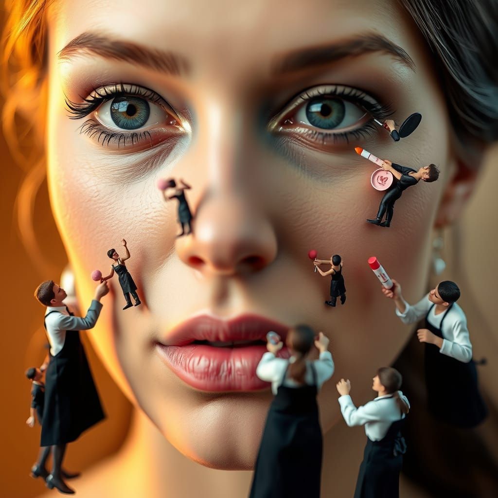 Hyper-Realistic Makeup Artists at Work on a Young Woman's Fa...