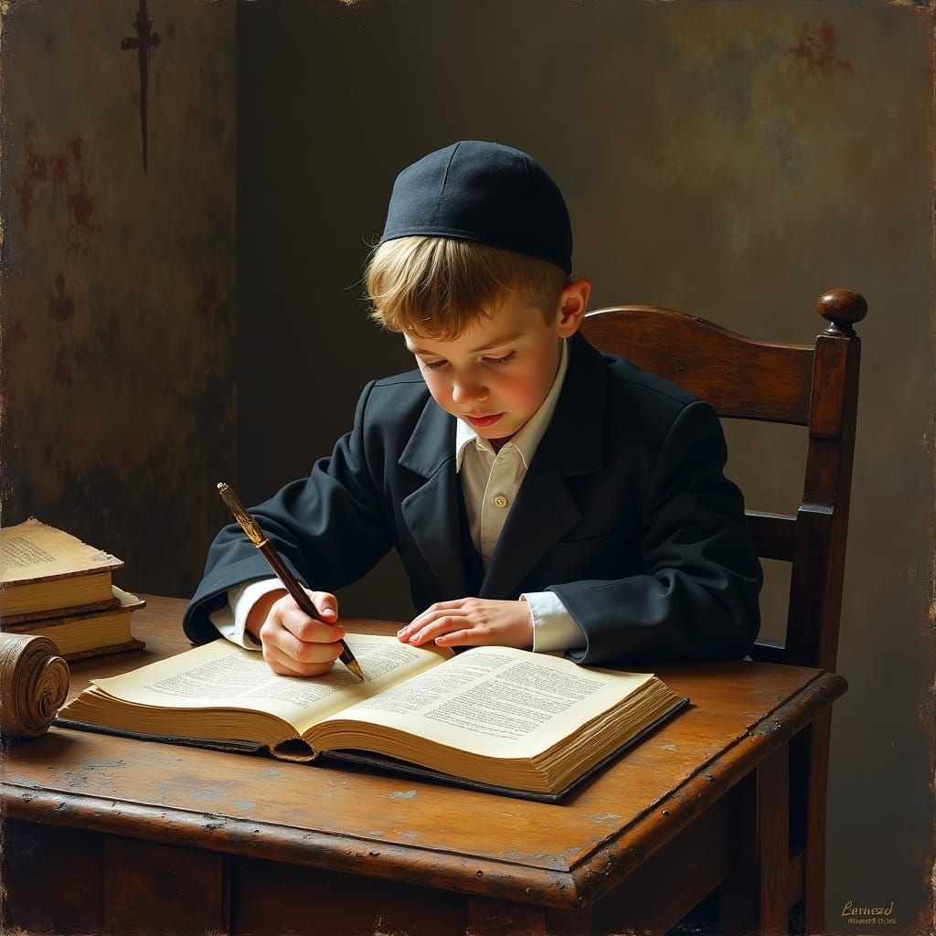 Young Scholar Studying Torah, Painterly Realism