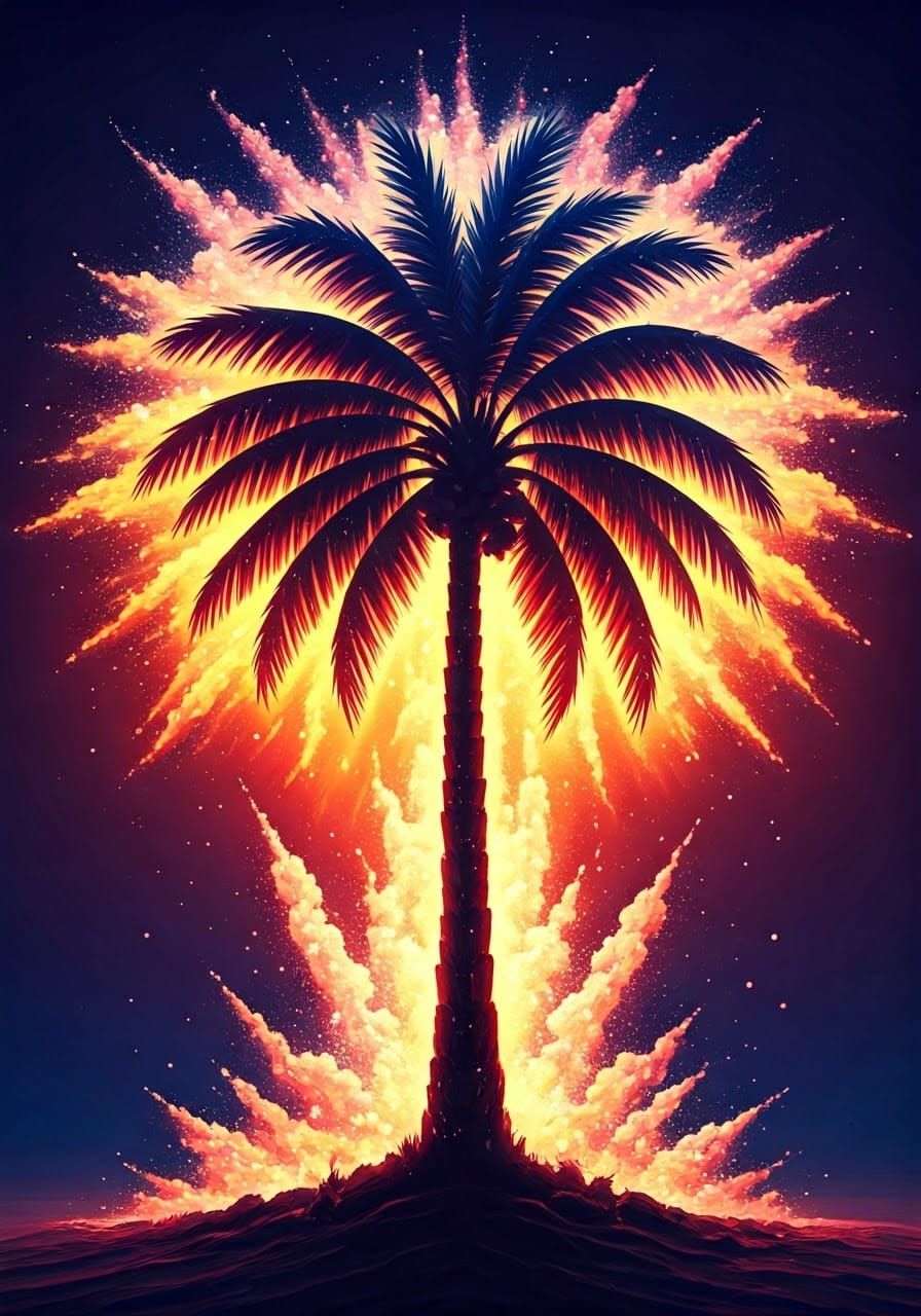 Glittering Palm Tree in Dreamlike Watercolour Style