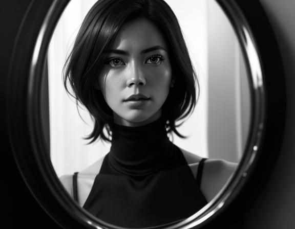 Woman and Reflection in Hyperrealistic Style